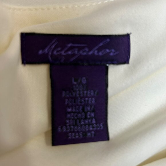 Metaphor Off White Crepe Draped Neck Fancy Blouse Size L - Picture 5 of 5